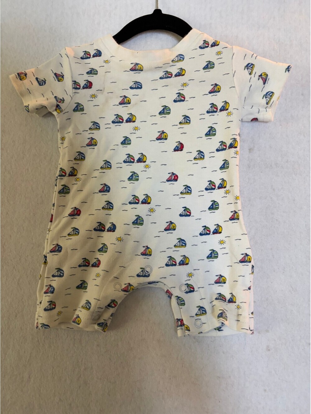 J.J. Maman Bébé Baby Romper 3-6 Months with Colorful Sailboat Print